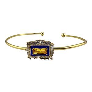 Fallon Gold Plated White Yellow Crystal Blue Enamel Designer Torque 13” Choker